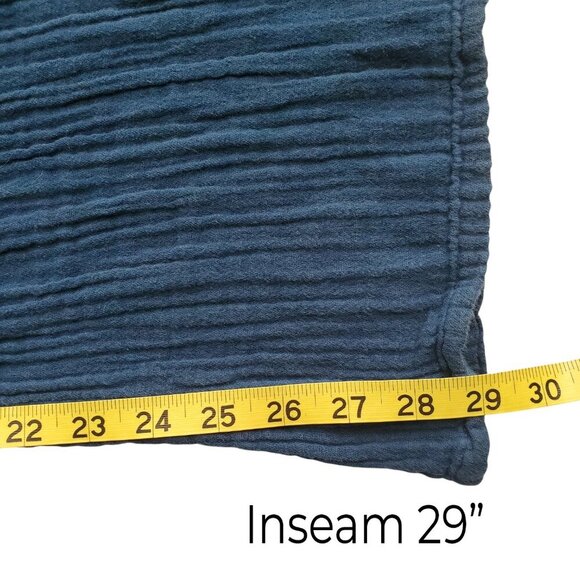 Lotus & Luna Wide Leg Cotton Pants in Color: Pacific Dark Teal Blue S - Picture 14 of 16